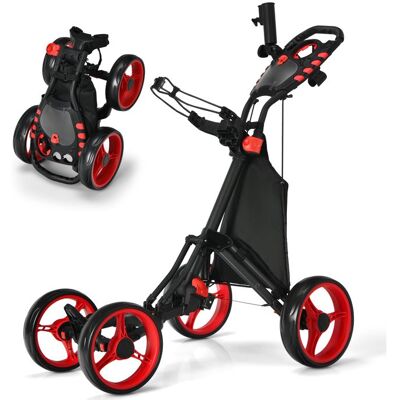 Chariot de Golf 4 Roues Pliable à Pousser ou à Tirer COSTWAY-Sac Imperméable-Frein à Pied-Porte-ParapluiePoignée-Rouge - Publicité Chariot de Golf 4 Roues Pliable à Pousser ou à Tirer COSTWAY-Sac Imperméable-Frein à Pied-Porte-ParapluiePoignée-Rouge - Publicité