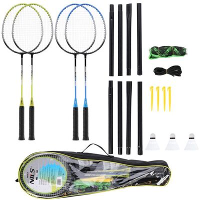 Ensemble de badminton - NILS - 4 raquettes - 3 volants en nylon - Filet 195x22 cm - Poteaux pliables - Publicité Ensemble de badminton - NILS - 4 raquettes - 3 volants en nylon - Filet 195x22 cm - Poteaux pliables - Publicité