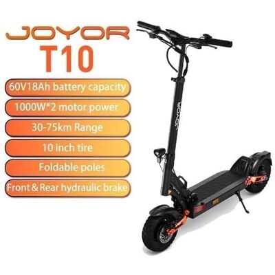 Trottinette électrique pliable JOYOR T10 - Moteur 1000W x2 batterie 60V 18AH - Pneus 10 pouces - Autonomie 75 km Noir - Publicité Trottinette électrique pliable JOYOR T10 - Moteur 1000W x2 batterie 60V 18AH - Pneus 10 pouces - Autonomie 75 km Noir - Publicité