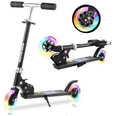 Trottinette enfant - CAROMA - Trottinette pliable - 3 Levels Hauteur ajustable - LED Lumière ABEC-7 - Léger pour Enfants - Noir Noir - Publicité Trottinette enfant - CAROMA - Trottinette pliable - 3 Levels Hauteur ajustable - LED Lumière ABEC-7 - Léger pour Enfants - Noir Noir - Publicité