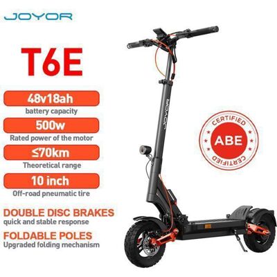 Trottinette électrique JOYOR T6E moteur de 500 W batterie 48 V 18 Ah autonomie de 70 km vitesse maximale de 20 km/h Noir - Publicité Trottinette électrique JOYOR T6E moteur de 500 W batterie 48 V 18 Ah autonomie de 70 km vitesse maximale de 20 km/h Noir - Publicité