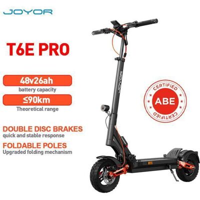 Trottinette électrique JOYOR T6E Pro moteur de 500 W batterie 48 V 26 Ah autonomie de 90 km vitesse maximale de 20 km/h Noir - Publicité Trottinette électrique JOYOR T6E Pro moteur de 500 W batterie 48 V 26 Ah autonomie de 90 km vitesse maximale de 20 km/h Noir - Publicité