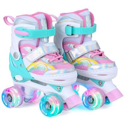 Roller en Ligne Enfant 4 Tailles Réglables COSTWAY-4 Roues Lumineuses-Taille 38-41 -ABEC-7-Triple Protection-Rose-Motif arc-en-ciel Rose - Publicité Roller en Ligne Enfant 4 Tailles Réglables COSTWAY-4 Roues Lumineuses-Taille 38-41 -ABEC-7-Triple Protection-Rose-Motif arc-en-ciel Rose - Publicité