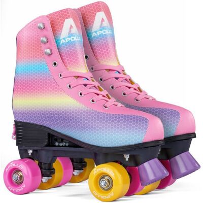 Patins à roulettes Apollo Disco Roller réglable enfants et adultes Rainbow - L - 39-42 Rose - Publicité Patins à roulettes Apollo Disco Roller réglable enfants et adultes Rainbow - L - 39-42 Rose - Publicité