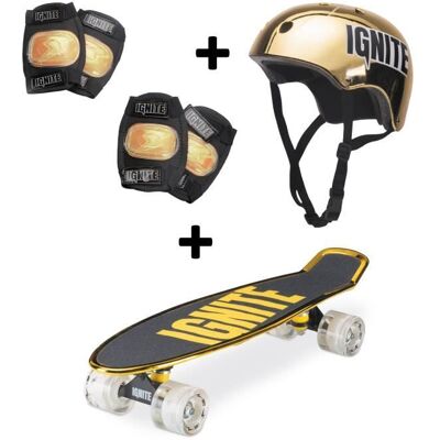 Set glisse urbaine - MONDO - IGNITE Combo Set Tyro - Skateboard et protections - Or Noir - Publicité Set glisse urbaine - MONDO - IGNITE Combo Set Tyro - Skateboard et protections - Or Noir - Publicité