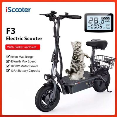 Trottinette Électrique Pliable,Scooter F3,Adulte,10 Pouces, 1000W,48V,13Ah,45km/h,Autonomie 60KM,Avec Siège/Panier,120kg,Noir Noir - Publicité Trottinette Électrique Pliable,Scooter F3,Adulte,10 Pouces, 1000W,48V,13Ah,45km/h,Autonomie 60KM,Avec Siège/Panier,120kg,Noir Noir - Publicité
