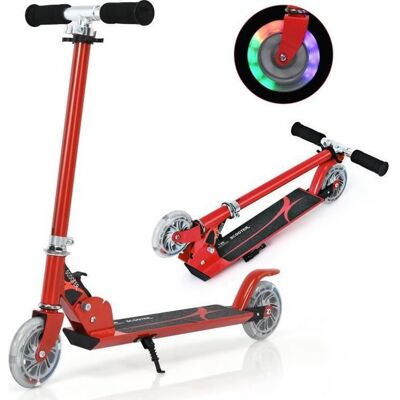 Trottinette Pliable Enfant 4 à 13 Ans COSTWAY-2 Roues PU LED Clignotantes-3 Hauteurs Ajustables-Charge 70kg-en Aluminium-Rouge Rouge - Publicité Trottinette Pliable Enfant 4 à 13 Ans COSTWAY-2 Roues PU LED Clignotantes-3 Hauteurs Ajustables-Charge 70kg-en Aluminium-Rouge Rouge - Publicité