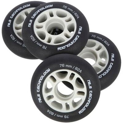 Roues de patinage en polyuréthane - Nils Extreme - Noires mates - 76x24 mm - 82A - Lot de 4 - Bonne absorption des chocs - Publicité Roues de patinage en polyuréthane - Nils Extreme - Noires mates - 76x24 mm - 82A - Lot de 4 - Bonne absorption des chocs - Publicité