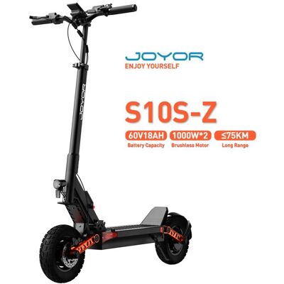 Trottinette Électrique JOYOR S10S-Z - Moteur Double 1000W - Batterie 60V 18Ah - Autonomie 75km - Freins Hydrauliques - Pliable Noir - Publicité Trottinette Électrique JOYOR S10S-Z - Moteur Double 1000W - Batterie 60V 18Ah - Autonomie 75km - Freins Hydrauliques - Pliable Noir - Publicité