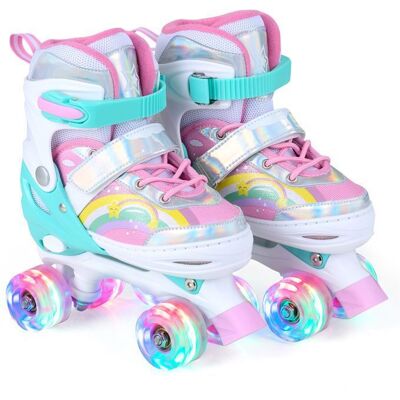 Roller en Ligne Enfant 4 Tailles Réglables COSTWAY-4 Roues Lumineuses-Taille 30-33 -ABEC-7-Triple Protection-Rose-Motif arc-en-ciel - Publicité Roller en Ligne Enfant 4 Tailles Réglables COSTWAY-4 Roues Lumineuses-Taille 30-33 -ABEC-7-Triple Protection-Rose-Motif arc-en-ciel - Publicité