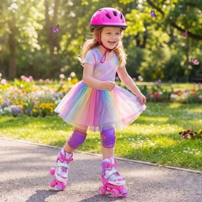 Roller en Ligne Enfant 4 Tailles Réglables COSTWAY-4 Roues Lumineuses-Taille 30-33 -ABEC-7-Triple Protection-Rose-Motif Papillon Rose - Publicité Roller en Ligne Enfant 4 Tailles Réglables COSTWAY-4 Roues Lumineuses-Taille 30-33 -ABEC-7-Triple Protection-Rose-Motif Papillon Rose - Publicité