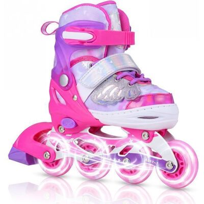 Roller en Ligne Enfant 4 Tailles Réglables COSTWAY-4 Roues Lumineuses-Taille 34-37 -Roller Fille-ABEC-7-Triple Protection-Rose Rose - Publicité Roller en Ligne Enfant 4 Tailles Réglables COSTWAY-4 Roues Lumineuses-Taille 34-37 -Roller Fille-ABEC-7-Triple Protection-Rose Rose - Publicité