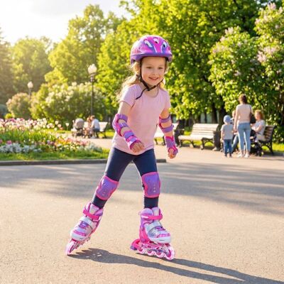 Roller en Ligne Enfant 4 Tailles Réglables COSTWAY-4 Roues Lumineuses-Taille 30-33 -Roller Fille-ABEC-7-Triple Protection-Rose Rose - Publicité Roller en Ligne Enfant 4 Tailles Réglables COSTWAY-4 Roues Lumineuses-Taille 30-33 -Roller Fille-ABEC-7-Triple Protection-Rose Rose - Publicité