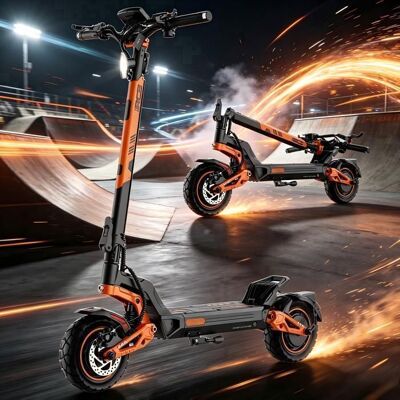 RCB D7 MAX Trottinette électrique - 3600W (1800W×2) - Pente 487% - 100 km - Double suspension - Freins hydrauliques - Pneus 10 Orange - Publicité RCB D7 MAX Trottinette électrique - 3600W (1800W×2) - Pente 487% - 100 km - Double suspension - Freins hydrauliques - Pneus 10 Orange - Publicité