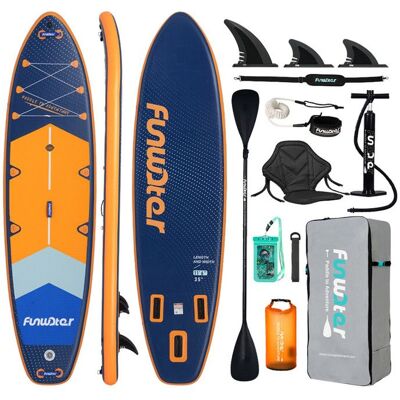 OEM SUP Board Gonflable Adulte FUNWATER-Accessoire Complet-350x90x15CM-Pagaie Réglable-3 Ailerons-200KG-Housse Etanche-orange/Bleu foncé Orange - Publicité OEM SUP Board Gonflable Adulte FUNWATER-Accessoire Complet-350x90x15CM-Pagaie Réglable-3 Ailerons-200KG-Housse Etanche-orange/Bleu foncé Orange - Publicité