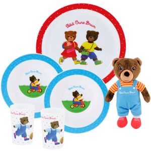 Lot vaisselle - FUN HOUSE - PETIT OURS BRUN - Assiette plate Ø 22 cm 2 assiettes creuses Ø 16 cm 2 verres 220 ml et peluche 18 cm - Publicité Lot vaisselle - FUN HOUSE - PETIT OURS BRUN - Assiette plate Ø 22 cm 2 assiettes creuses Ø 16 cm 2 verres 220 ml et peluche 18 cm - Publicité