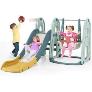 Ensemble de Toboggan pour Enfants COSTWAY-4 en 1-18+ Mois-Balançoire Réglable en 3 Hauteur-Panier et Ballon de Basket-Zone Tampon Vert - Publicité Ensemble de Toboggan pour Enfants COSTWAY-4 en 1-18+ Mois-Balançoire Réglable en 3 Hauteur-Panier et Ballon de Basket-Zone Tampon Vert - Publicité