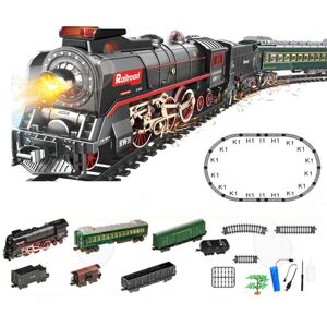 KAVERO Train électrique enfant 28 pièces — rails DIY télécommande lumières sons et brouillard Noir - Publicité KAVERO Train électrique enfant 28 pièces — rails DIY télécommande lumières sons et brouillard Noir - Publicité