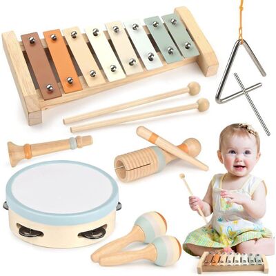 Instruments de Musique en Bois pour Tout-Petits de 1 à 3 Ans Jouets musicaux Montessori pour 1 an avec Xylophone Tambourin. Beige - Publicité Instruments de Musique en Bois pour Tout-Petits de 1 à 3 Ans Jouets musicaux Montessori pour 1 an avec Xylophone Tambourin. Beige - Publicité