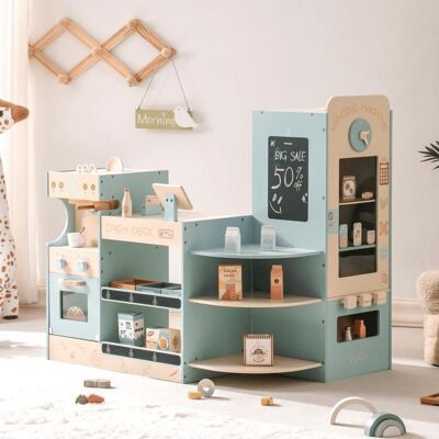 Les enfants jouent ensemble de cuisine - ROBOTIME ROBUD Coffret de jeu - Coin Café Bleu - Publicité Les enfants jouent ensemble de cuisine - ROBOTIME ROBUD Coffret de jeu - Coin Café Bleu - Publicité