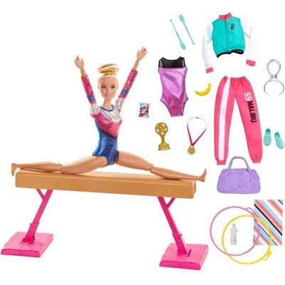 Coffret poupée gymnaste - Barbie - GJM72 - Justaucorps brillant - 10 accessoires - Pour enfants 3-10 ans Rose - Publicité Coffret poupée gymnaste - Barbie - GJM72 - Justaucorps brillant - 10 accessoires - Pour enfants 3-10 ans Rose - Publicité