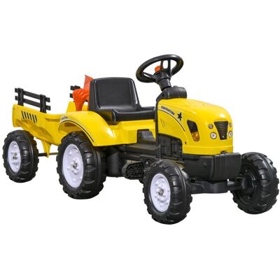 Porteur tracteur enfants - HOMCOM - remorque râteau et pelle - à pédales - charge 35 kg - 3+ ans - plastique - 133x42x51cm - jaune Jaune - Publicité Porteur tracteur enfants - HOMCOM - remorque râteau et pelle - à pédales - charge 35 kg - 3+ ans - plastique - 133x42x51cm - jaune Jaune - Publicité