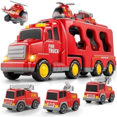 Camion pompier jouet - KUKUFUN - 5 en 1 - Grand camion + 4 véhicules - Lumineux et sonore - ABS sécurisé Rouge - Publicité Camion pompier jouet - KUKUFUN - 5 en 1 - Grand camion + 4 véhicules - Lumineux et sonore - ABS sécurisé Rouge - Publicité