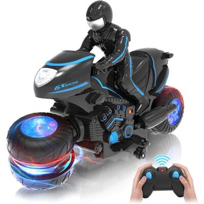 NO BRAND Moto télécommandée avec roues éclairées RGB capable de rotation à 360 degrés et de dérapage moto tout-terrain télécomm Bleu - Publicité NO BRAND Moto télécommandée avec roues éclairées RGB capable de rotation à 360 degrés et de dérapage moto tout-terrain télécomm Bleu - Publicité