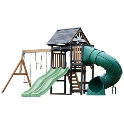 AXI Cody Aire de Jeux en Bois 2 Balançoires Toboggan Tubulaire et Double Toboggan Vert Pastel Maisonnette XXL pour Enfants avec Gris - Publicité AXI Cody Aire de Jeux en Bois 2 Balançoires Toboggan Tubulaire et Double Toboggan Vert Pastel Maisonnette XXL pour Enfants avec Gris - Publicité