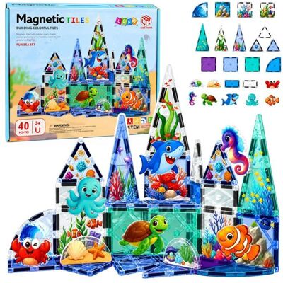 Blocs de construction magnétiques animaux marins - LEAN Toys - 40 pièces - Plastique aimant - Publicité Blocs de construction magnétiques animaux marins - LEAN Toys - 40 pièces - Plastique aimant - Publicité