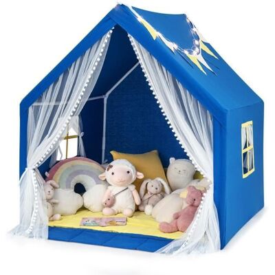 COSTWAY Tente de Jeu Enfants avec Lumières dÉtoiles Tapis en Coton Lavable Cadeau pour Garçons et Filles 122 x 105 x 125 CM Bleu Blanc - Publicité COSTWAY Tente de Jeu Enfants avec Lumières dÉtoiles Tapis en Coton Lavable Cadeau pour Garçons et Filles 122 x 105 x 125 CM Bleu Blanc - Publicité