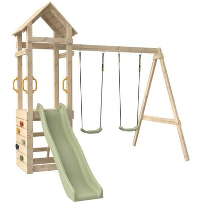 TP Toys Aire de jeux toboggan - balançoires - mur descalade PLAQUEMINIER en bois H240cm marron Marron - Publicité TP Toys Aire de jeux toboggan - balançoires - mur descalade PLAQUEMINIER en bois H240cm marron Marron - Publicité