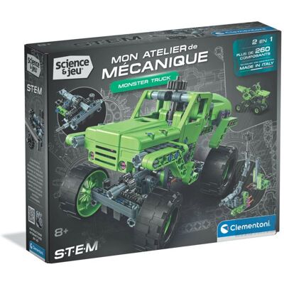 Monster Truck - CLEMENTONI - Mon Atelier Mécanique - Plus de 260 pièces - 2 en 1 - Dès 8 ans - Fabriqué en Italie - Publicité Monster Truck - CLEMENTONI - Mon Atelier Mécanique - Plus de 260 pièces - 2 en 1 - Dès 8 ans - Fabriqué en Italie - Publicité