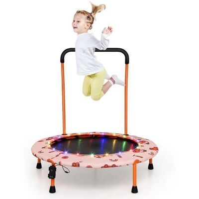 Trampoline pour Enfants 92CM COSTWAY-21 Lumières LED Colorées-Poignée Amovible-Tapis de Saut Rond-3 Ans-Intérieur Extérieur-Voiture Orange - Publicité Trampoline pour Enfants 92CM COSTWAY-21 Lumières LED Colorées-Poignée Amovible-Tapis de Saut Rond-3 Ans-Intérieur Extérieur-Voiture Orange - Publicité