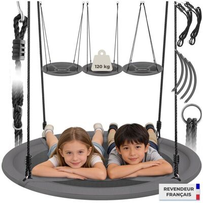 Portique - TECTAKE - Balançoire nid doiseau SWAYER réglable en hauteur charge de 120 kg pour intérieur extérieur Ø 120cm - Gris Gris - Publicité Portique - TECTAKE - Balançoire nid doiseau SWAYER réglable en hauteur charge de 120 kg pour intérieur extérieur Ø 120cm - Gris Gris - Publicité