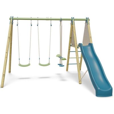 Portique balançoire bois / métal - 3 agrès avec toboggan - OPTIMA 2 - ALEO BY TRIGANO Marron - Publicité Portique balançoire bois / métal - 3 agrès avec toboggan - OPTIMA 2 - ALEO BY TRIGANO Marron - Publicité
