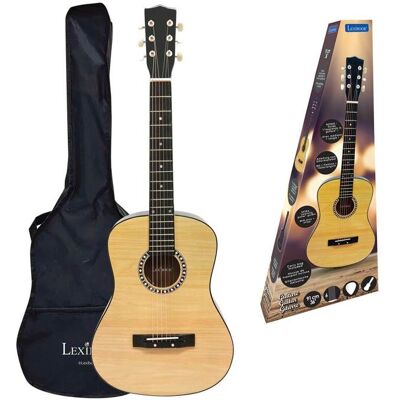 Guitare acoustique en bois Lexibook 91 cm Guide dapprentissage inclus 6 cordes en nylon Housse de transport incluse Bois/Noir Beige - Publicité Guitare acoustique en bois Lexibook 91 cm Guide dapprentissage inclus 6 cordes en nylon Housse de transport incluse Bois/Noir Beige - Publicité