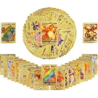 Carte Pokemon Française - POKEMON - 55 Cartes en FRANÇAIS brillantes Plaquées OR - RARE - SANS Doublons Jaune - Publicité Carte Pokemon Française - POKEMON - 55 Cartes en FRANÇAIS brillantes Plaquées OR - RARE - SANS Doublons Jaune - Publicité