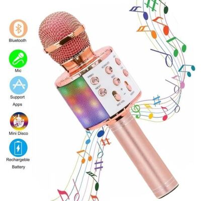 Micro karaoke - DOOSL - Microphone Sans Fil Karaoké - Bluetooth - LED - Portable Rose - Publicité Micro karaoke - DOOSL - Microphone Sans Fil Karaoké - Bluetooth - LED - Portable Rose - Publicité