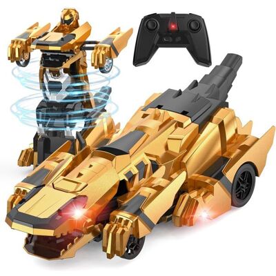 MEGAWISE Voiture Télécommandée Robot Transformable Dinosaure avec Lumières LED 360° Rotation Jouet Cadeau Enfant 3-12 Ans - Jaune - Publicité MEGAWISE Voiture Télécommandée Robot Transformable Dinosaure avec Lumières LED 360° Rotation Jouet Cadeau Enfant 3-12 Ans - Jaune - Publicité