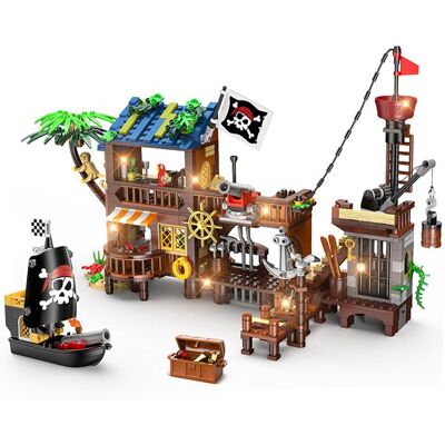 Set de construction - HOGOKIDS - Bateau Pirate et Camp Médiéval - 781 pièces - 3 styles transformables - Éclairage LED - Publicité Set de construction - HOGOKIDS - Bateau Pirate et Camp Médiéval - 781 pièces - 3 styles transformables - Éclairage LED - Publicité