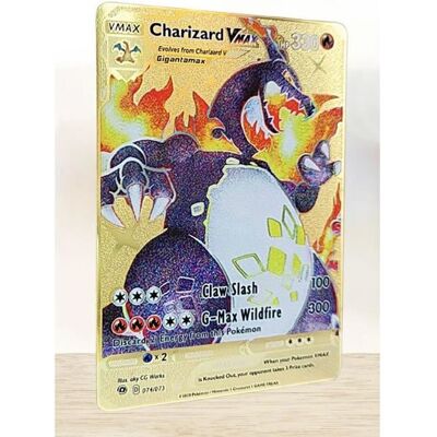 Carte Pokémon Charizard Vmax Shiny en métal doré - Fan Made Card Violet - Publicité Carte Pokémon Charizard Vmax Shiny en métal doré - Fan Made Card Violet - Publicité