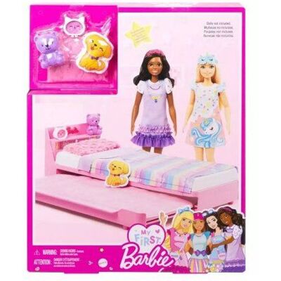 Pour Barbie Ma Premiere Poupee - Coffret Dodo soiree pyjama - Mobilier Lit rose chambre - Set accessoires maison et Carte Rose - Publicité Pour Barbie Ma Premiere Poupee - Coffret Dodo soiree pyjama - Mobilier Lit rose chambre - Set accessoires maison et Carte Rose - Publicité