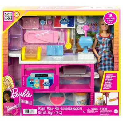 Coffret Barbie La Cuisine + 18 accessoires + 1 Poupée Mannequin - Set Jouet Fille Métier avec Carte tigre Rose - Publicité Coffret Barbie La Cuisine + 18 accessoires + 1 Poupée Mannequin - Set Jouet Fille Métier avec Carte tigre Rose - Publicité