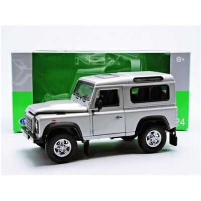 Voiture Miniature de Collection - WELLY - LAND ROVER Defender - Échelle 1/24 - Silver - Détails réalistes Blanc - Publicité Voiture Miniature de Collection - WELLY - LAND ROVER Defender - Échelle 1/24 - Silver - Détails réalistes Blanc - Publicité