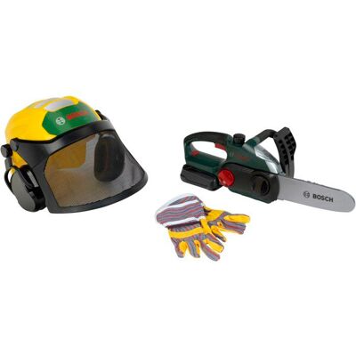Set bûcheron Bosch - KLEIN - 8197 - Tronçonneuse électronique casque avec visière et gants - Jouet dimitation - Dès 3 ans Vert - Publicité Set bûcheron Bosch - KLEIN - 8197 - Tronçonneuse électronique casque avec visière et gants - Jouet dimitation - Dès 3 ans Vert - Publicité