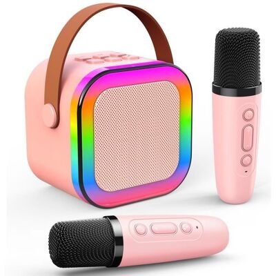 Micro Karaoké - BLEOSAN - Karaoké sans fil Bluetooth - 2 Micros - LED - Rose Rose - Publicité Micro Karaoké - BLEOSAN - Karaoké sans fil Bluetooth - 2 Micros - LED - Rose Rose - Publicité