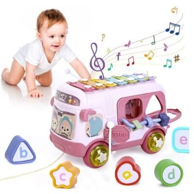 Jouets musicaux pour bébé de 12 à 18 mois pour filles de 1 an jouets sensoriels avec bus xylophone trieur de formes Rose - Publicité Jouets musicaux pour bébé de 12 à 18 mois pour filles de 1 an jouets sensoriels avec bus xylophone trieur de formes Rose - Publicité