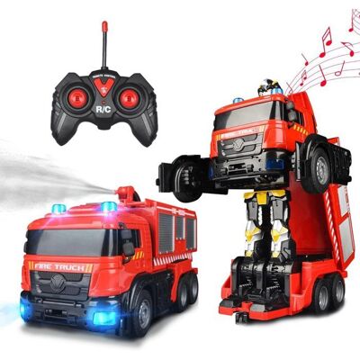 Camion de Pompiers Transformable Enfants FIVEFINE Véhicule Radiocommandé Jouet Voiture Télécommandée Avec Lumières Sirène Musique Rouge - Publicité Camion de Pompiers Transformable Enfants FIVEFINE Véhicule Radiocommandé Jouet Voiture Télécommandée Avec Lumières Sirène Musique Rouge - Publicité