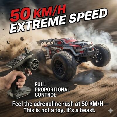 Voiture RC 1:16 Haute Vitesse 50 km/h 4WD Tout-Terrain Buggy Télécommandé Étanche Camion Monstre pour Adultes et Enfants Rouge - Publicité Voiture RC 1:16 Haute Vitesse 50 km/h 4WD Tout-Terrain Buggy Télécommandé Étanche Camion Monstre pour Adultes et Enfants Rouge - Publicité